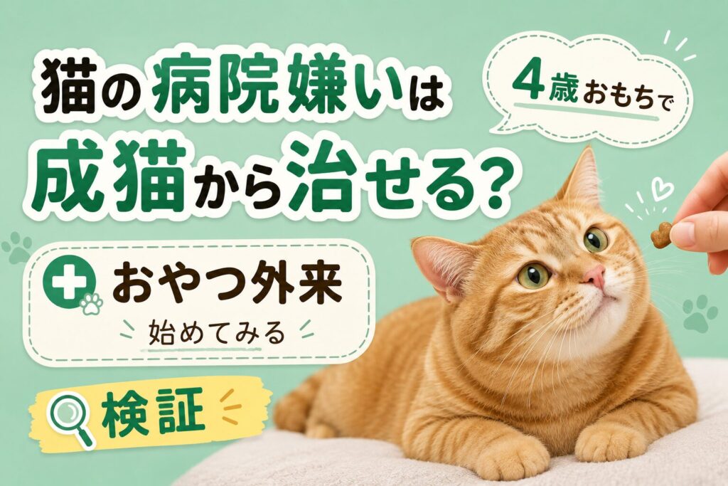 病院嫌いを克服中の茶トラ猫おもち（4歳）