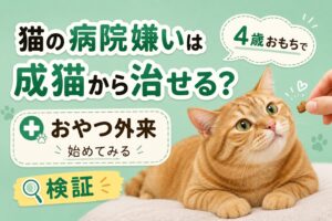 病院嫌いを克服中の茶トラ猫おもち(4歳)